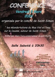 Conférence : “Les néandertaliens” à Saint-Simon animé par Alain Turq Vendredi 8 mars 2024 !