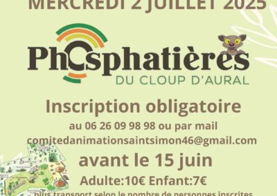 MERCREDI 2 JUILLET – ST SIMON – Escapade “Phosphatières du Cloup d’Aural”